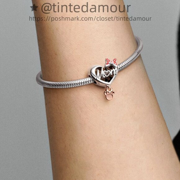 Pandora Disney Minnie Mouse Mom Heart Charm|Pendant|Two-tone - Picture 2 of 2